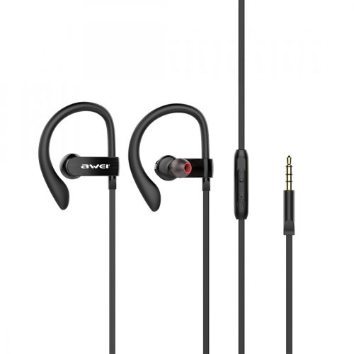Awei ES-160I - In-ear, vezetékes sport fülhallgató kampóval, Jack (3.5 mm AUX) bemenettel