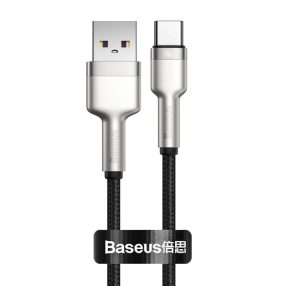   Baseus Calufe USB-Type C  - 100 cm, 13 Amper, 66W töltés, fém fej, gyöngyvászon borítás - fekete