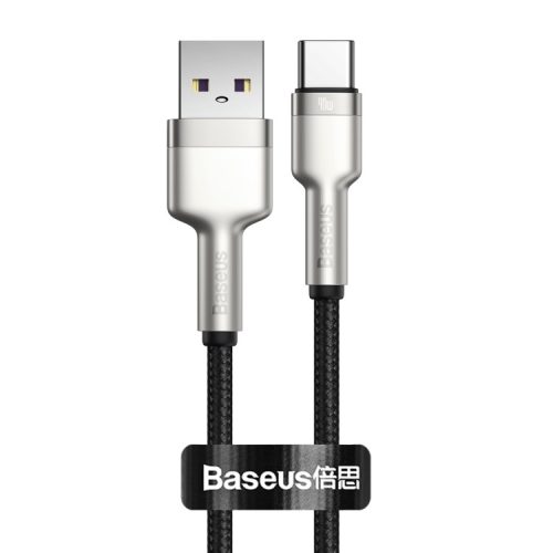 Baseus Calufe USB-Type C  - 200 cm, 13 Amper, 66W töltés, fém fej, gyöngyvászon borítás - fekete