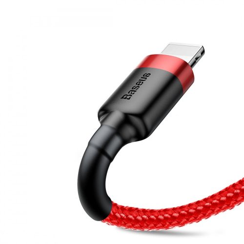 Baseus premium Apple kábel - 0.5 méter, 2.4 Amperes töltés, gyöngyvászon borítás - piros