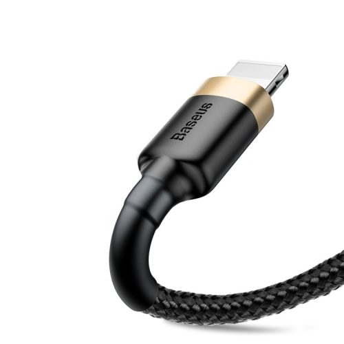 Baseus premium Apple kábel - 2 méter, 1.5 Amperes töltés, gyöngyvászon borítás - fekete