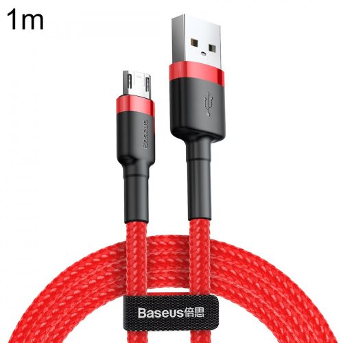 Baseus premium Micro USB kábel - 1 méter, dupla oldalas, 2,4 Amperes töltés, gyöngyvászon borítás - piros