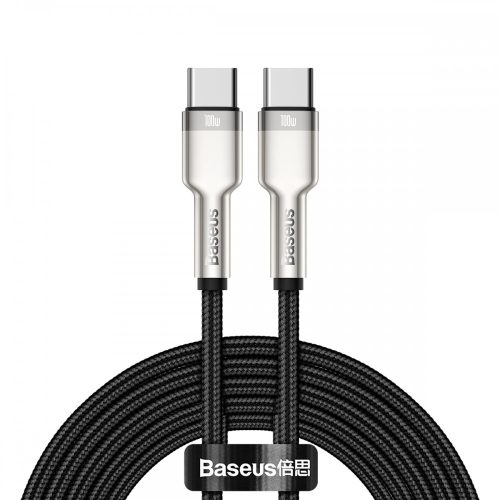 Baseus Calufe USB-Type C  - 100 cm, 13 Amper, 66W töltés, fém fej, gyöngyvászon borítás - fekete