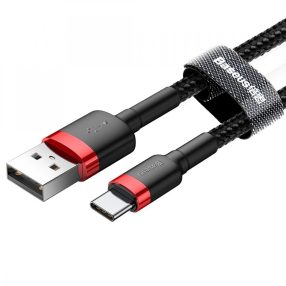   Baseus premium USB-Type C  - 1 méter, 3 Amperes töltés, gyöngyvászon borítás - fekete