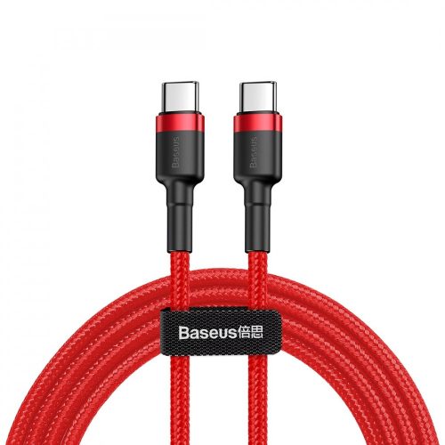 Baseus premium USB Type-C to Type-C kábel - 1 méter, 60W töltés, gyöngyvászon borítás - piros