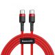 Baseus premium USB Type-C to Type-C kábel - 2 méter, 60W töltés, gyöngyvászon borítás - piros