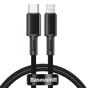   Baseus premium Type-C - to Lightning Apple kábel - 1 méter, 20W-os töltés, gyöngyvászon borítás - fekete