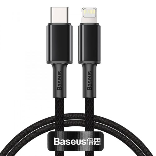 Baseus premium Type-C - to Lightning Apple kábel - 1 méter, 20W-os töltés, gyöngyvászon borítás - fekete