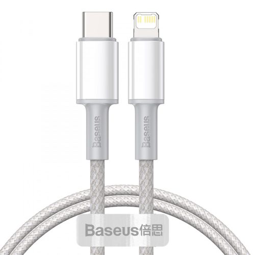 Baseus premium Type-C - to Lightning Apple kábel - 1 méter, 20W-os töltés, gyöngyvászon borítás - Fehér