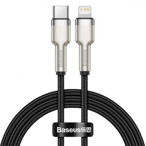   Baseus premium Type-C - Lightning Apple kábel - Fém fej, 2 méter, 20W-os töltés, gyöngyvászon borítás - fekete