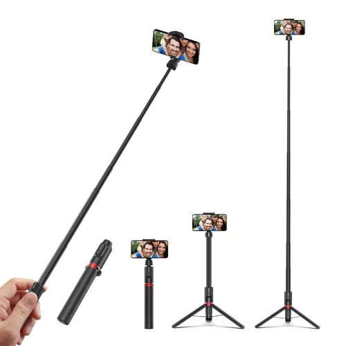 Tripod és szelfi bot + extra hossz - BlitzWolf® BW-BS10 Plus 1300 mm hossz, kihúzható állványl, rejtett lábak, kivehető távirányító