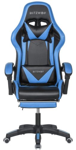 BlitzWolf BW-GC1 Kék Gamer szék - 150°-ban állítható, párnázott kéztartó, gerinctartó párna
