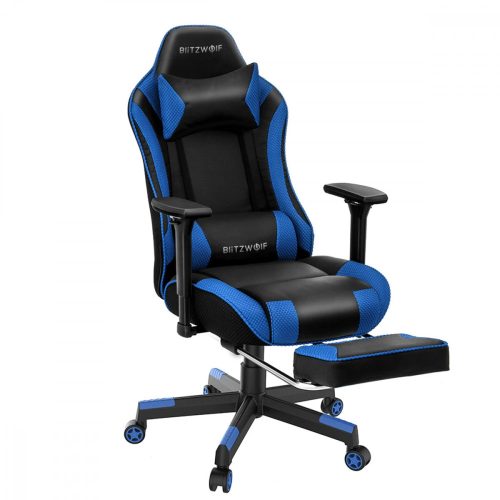 BlitzWolf BW-GC5 Kék Gamer szék - 180°-ban hajtható háttámla, állítható kéztartó, gerinctartó párna