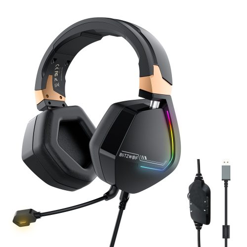 7.1 tér hangzású Gamer fejhallgató - BlitzWolf BW-GH2 - 53 mm-es hangszóró, basszus kiemelés, RGB LED világítás, zajszűrés, kényelmes viselet, PC PS4 XBOX -eken