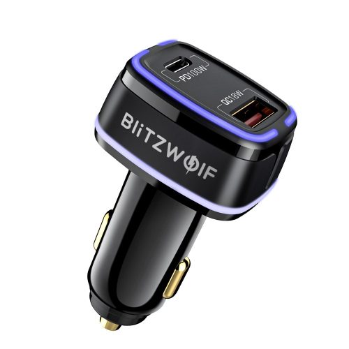 BlitzWolf® BW-SD8 Autós töltő 118W - 18W QC3.0 +100W PD3.0 gyorstöltős technológiákkal, LED-es világítással