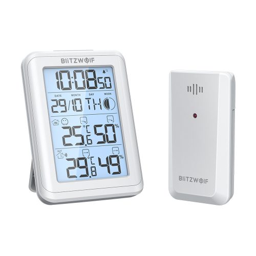 Blitzwolf® BW-TM01 - Időjárás állomás külső érzékelővel. holdfázis megjelenítés, 30 hatótáv, pára és hőmérséklet mérés, ébresztő