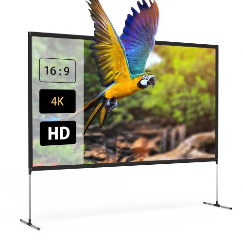 BlitzWolf® BW-VS6 -120 hüvelykes vetítővászon stabil állvánnyal. 4K felbontás 16:9, összecsukható, gyűrődésgátlós, könnyű telepítés