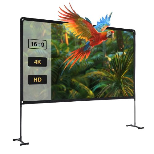 BlitzWolf® BW-VS9 -120 hüvelykes vetítővászon stabil állvánnyal. 4K felbontás 16:9, összecsukható, gyűrődésgátlós, könnyű telepítés