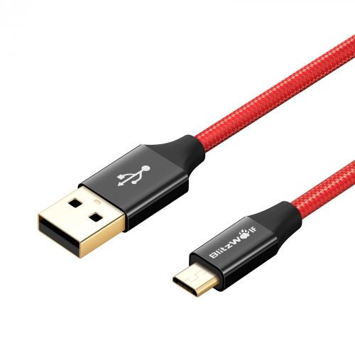 1,8 méter hosszú Micro USB 2.0 kábel -BlitzWolf® Ampcore BW-MC8 2.4 Amperes töltés, arany bevonat, gyöngyvászon borítás