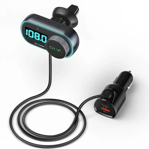 BlitzWolf® BW-BC3 - szivargyújtóba dugható FM transzmitter + USB autós gyorstöltő (30W)