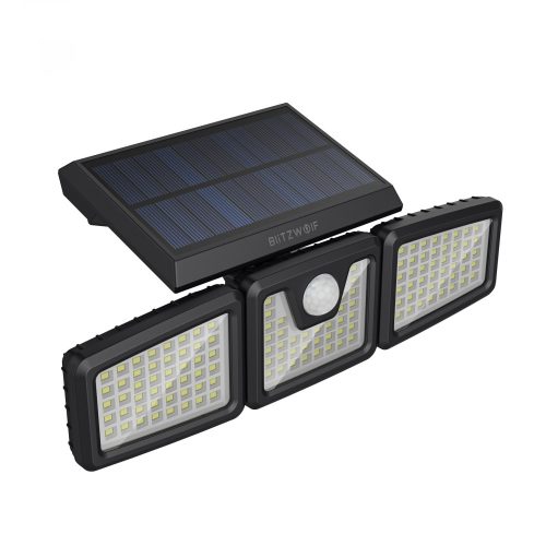 BlitzWolf BW-OLT4 - 3 világító paneles kültéri, napelemes lámpa - mozgásérzékelővel, hideg fehér (6500K), IP64 -es vízállóság
