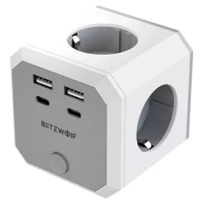   BlitzWolf® BW-EC2 - Fali hálózati USB töltő és elosztó: 4x 230V + 2xUSB-A & 2x USB-C töltőportok