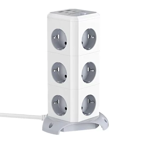 BlitzWolf® BW-EC3 - Asztali USB töltő: 2xUSB-A + 2x USB-C töltőportok + 12x 230volt kimenet