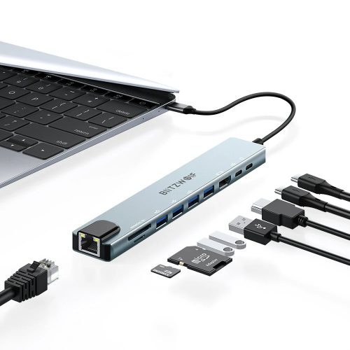 BlitzWolf BW-NEW-TH5 USB Hub 10 in 1: 1x HDMI, 4x USB-A 3.0, 1x RJ45, teljesítmény átvitel: 100W, SD kártya olvasó