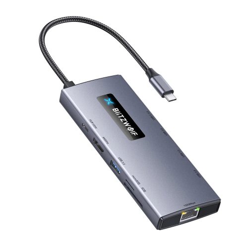 BlitzWolf BW-NEW-TH8 USB Hub 10 in 1: 1x HDMI 4K@60HZ, 5x USB 3.0, 1x RJ45, teljesítmény átvitel: PD 100W, SD kártya olvasó