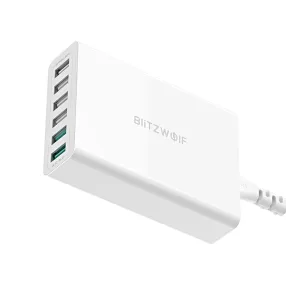   BlitzWolf® BW-S15 asztali USB gyorstöltő, 60W, 6 USB port (2 gyorstöltő + 4 normál port)