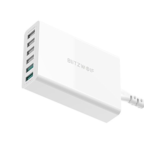 BlitzWolf® BW-S15 asztali USB gyorstöltő, 60W, 6 USB port (2 gyorstöltő + 4 normál port)