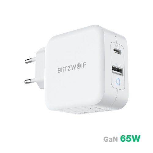 BlitzWolf® BW-S18: GaN Tech Quick Charger PD3.0, 65W,  hálózati USB töltő (1x USB-C + 1x USB-A)