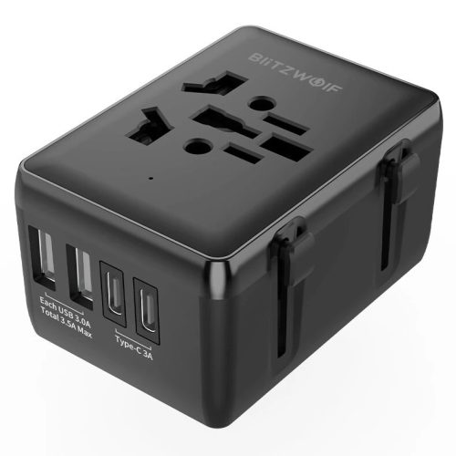 BlitzWolf® BW-TA1 - EU UK US AU Átalakító utazó aljzat és 2x USB Type C + 2x USB-A töltő
