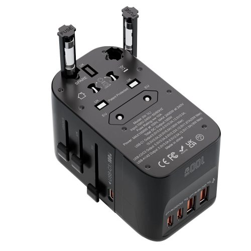 BlitzWolf® BW-TA2 - Utazó aljzat - USA EU UK AUS AC aljzat átalakító + 100w töltő (3x USB Type-C + 2x USB-A portok