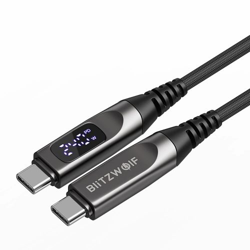 USB Type C - Type C kábel - BlitzWolf® BW-TC25 - 1.2 méter hossz, LED kijelző, 240W PD3.1 töltési teljesítmény