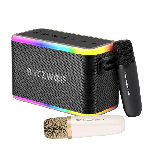 BlitzWolf® BW-WA6 Karaoke set - 80W-os Bluetooth-os hangszóró + 2db karaoke mikrofon. 6000mAh, LED fények, énekhang elváltoztatás