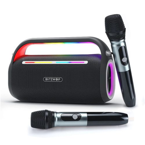 BlitzWolf® BW-WA7 Karaoke szett 2db mikrofonnal - 120W-os BT-os hangszóró, énekhang elváltoztatás, 15 óra használat, LED fények