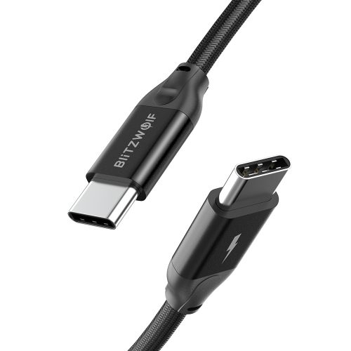 Blitzwolf BW-HDC3 USB 3.1, Gen 2, Type-C to Type-C kábel - 1 méter, 10Gb/s, 100W PD töltés, 4K@60Hz video, gyöngyvászon borítás - fekete
