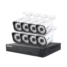   ESCAM PVR608 - 8db aluházas, kültéri vezetékes (POE) IP kamera + központi egység (NVR): 1080P, ember érzékelés, IP66, 20m éjjellátás,