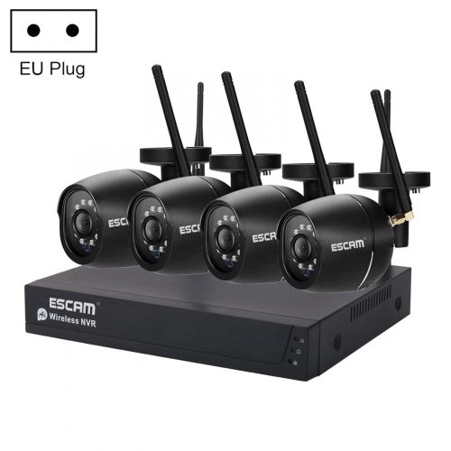 ESCAM WNK204 - 4db fémházas, kültéri WiFi IP kamera + központi egység (NVR): 1080P,  kétirányú hang, 20m éjjellátás, mozgás + ember érzékelés, IP66