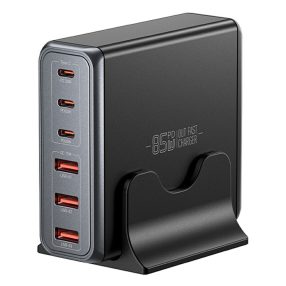   ESSAGER® DK-3C3A-85W - 85 Wattos USB-s asztali gyorstöltő - 6 port (3x Type C + 3x USB-A) Android, Apple és Windows rendszerekhez