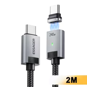   ESSAGER ES-X95 - 2 méteres, mágneses csatlakozású, Type-C - Type-C USB kábel. 240W töltés, gyöngyvászon borítás