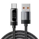 ESSAGER ES-X64 - 2 méter, Type-A - Type-C, USB kábel. Digitális kijelző, 100W töltés, gyöngyvászon borítás