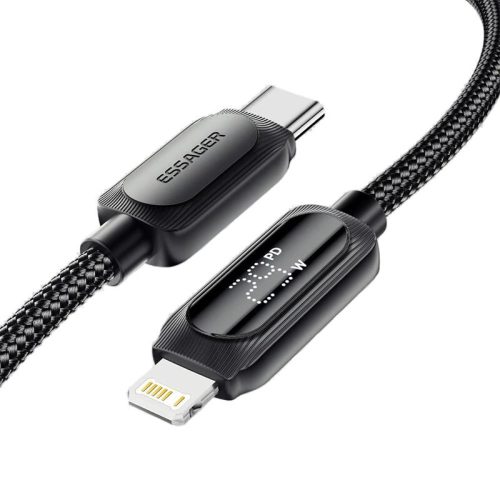 ESSAGER ES-X57 - 3 méter, Type-C - Lightning, USB kábel. Digitális kijelző, 29W töltés, gyöngyvászon borítás