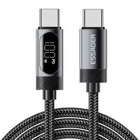   ESSAGER ES-X64 - 2 méter, Type-C - Type-C, USB kábel. Digitális kijelző, 100W töltés, gyöngyvászon borítás