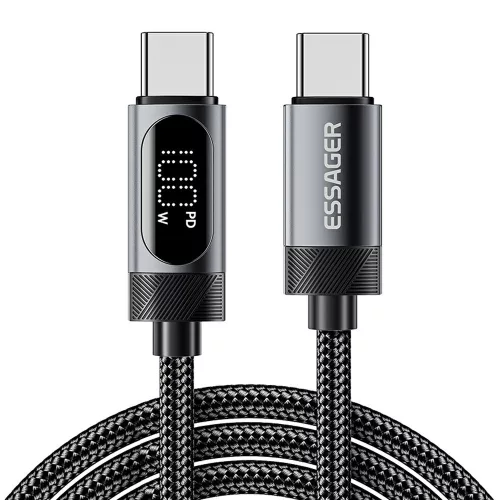ESSAGER ES-X64 - 2 méter, Type-C - Type-C, USB kábel. Digitális kijelző, 100W töltés, gyöngyvászon borítás