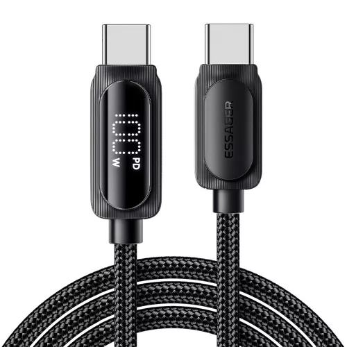 ESSAGER ES-X57 - 2 méter, USB Type-C - USB Type-C, USB kábel. Digitális kijelző, 100W töltés, gyöngyvászon borítás