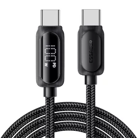   ESSAGER ES-X57 - 3 méter, USB Type-C - USB Type-C, USB kábel. Digitális kijelző, 100W töltés, gyöngyvászon borítás
