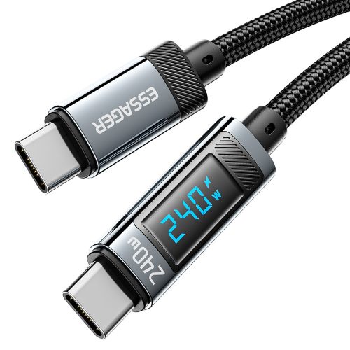 ESSAGER ES-X47 - 1 méter, Type-C - Type-C, USB kábel. Digitális kijelző, 240W töltés, gyöngyvászon borítás
