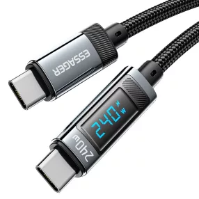   ESSAGER ES-X47 - 2 méter, Type-C - Type-C, USB kábel. Digitális kijelző, 240W töltés, gyöngyvászon borítás